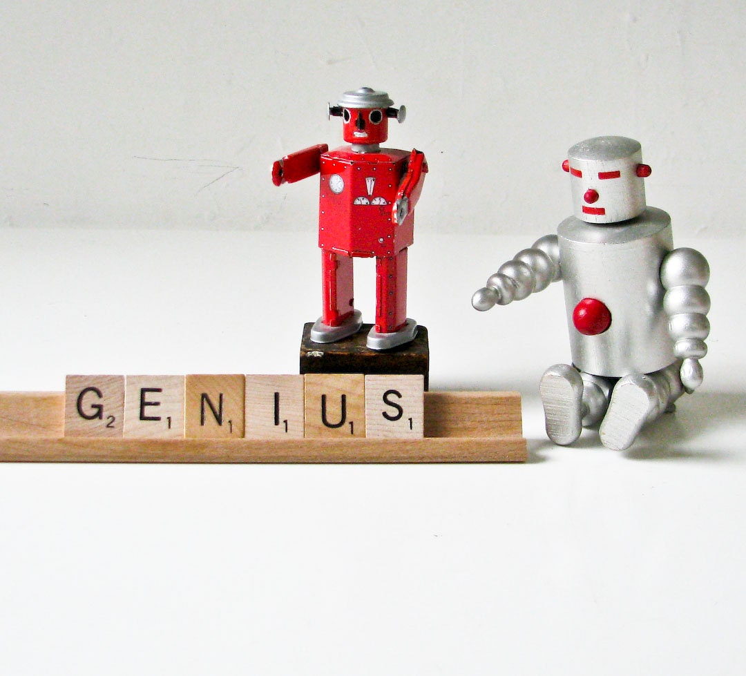 Desk Sign - GENIUS - Wood Scrabble Tiles on Wood Tray - Graduation Present