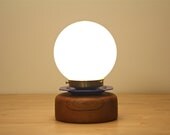 Upcycled Teak Bowl Globe Table Lamp, Royal Blue and Brown - Glass Globe Shade