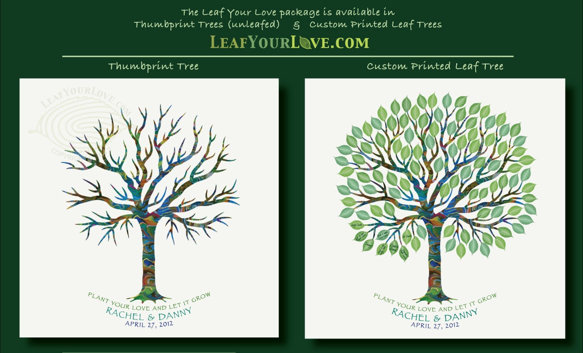 Wedding Tree Guest Book Canvas Artwork - Thumbprint - Fingerprint Leaves / Custom Printed Leaves