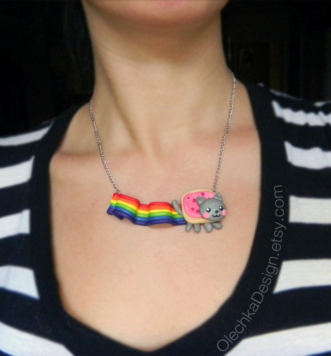 Nyan Cat Necklace, Geek, Internet Meme, Polymer Clay