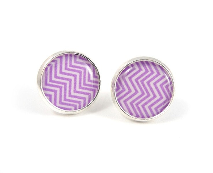 Chevron Earring Posts - Purple Stud Earrings - Zig Zag - Geometric Jewelry