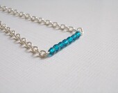 Capri blue bracelet. Silver metal chain. Beaded bracelet.