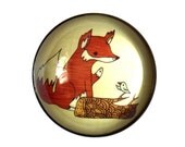 FOX AND BIRD magnet by boygirlparty,  forest animals fridge magnet - glass magnet