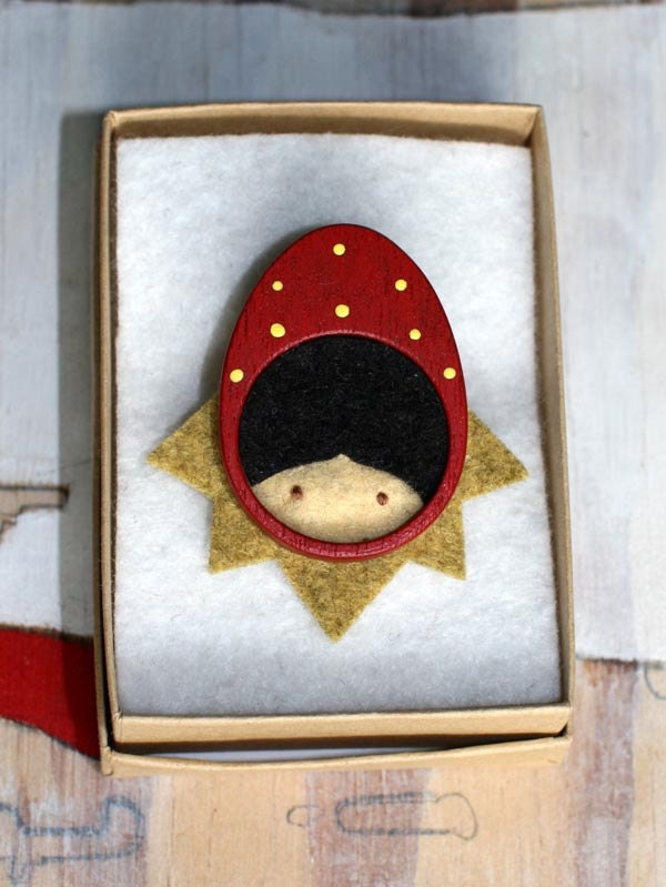 SALE Strawberry Sprite...Mahogany and felt brooch