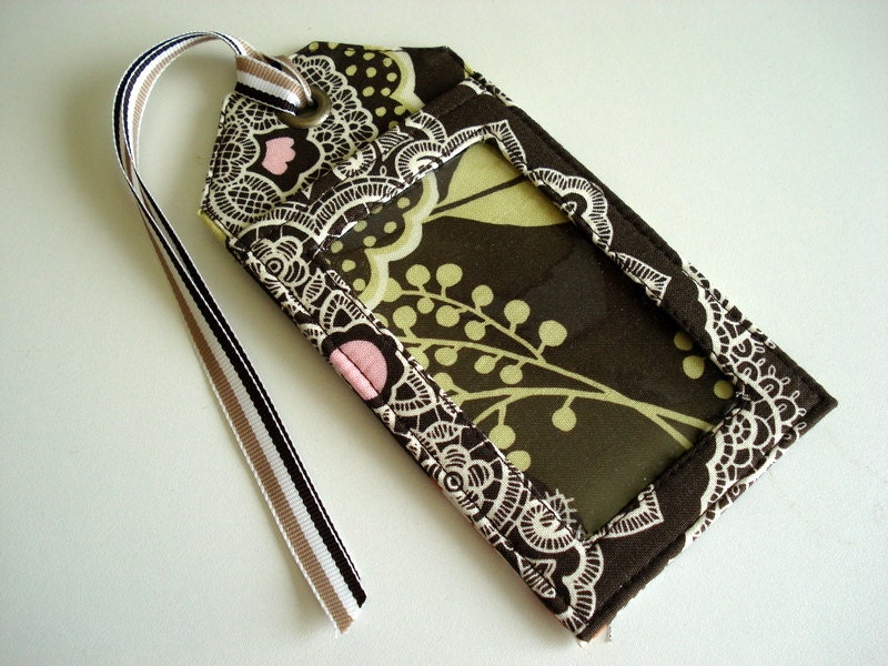 Fabric Luggage Tag made with Amy Butler Fabric - Lacework