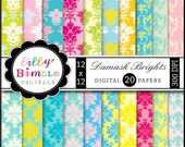 Damask Brights 20 Digital Papers for scrapbooking, bright colors, pink, green, teal Il_170x135