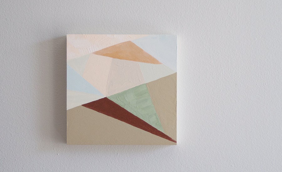 6x6 Original Acrylic Abstract Landscape Painting / Hills / Green / Copper / Gold