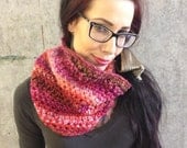 Recycled pink magenta fuchsia ombre striped crochet cowl - one of a kind  ecofriendly