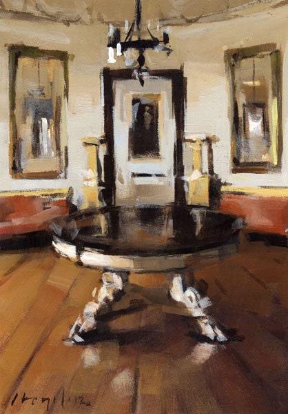Art Print Antique Interior 5x7 on 8x10 - Round Table by David Lloyd