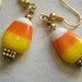 Halloween Candy Corn Earrings, Lampwork Glass Beads, Holiday, Autumn, Kitsch, Orange