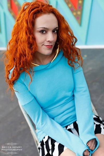 turquoise hoodie with metallic gold lining