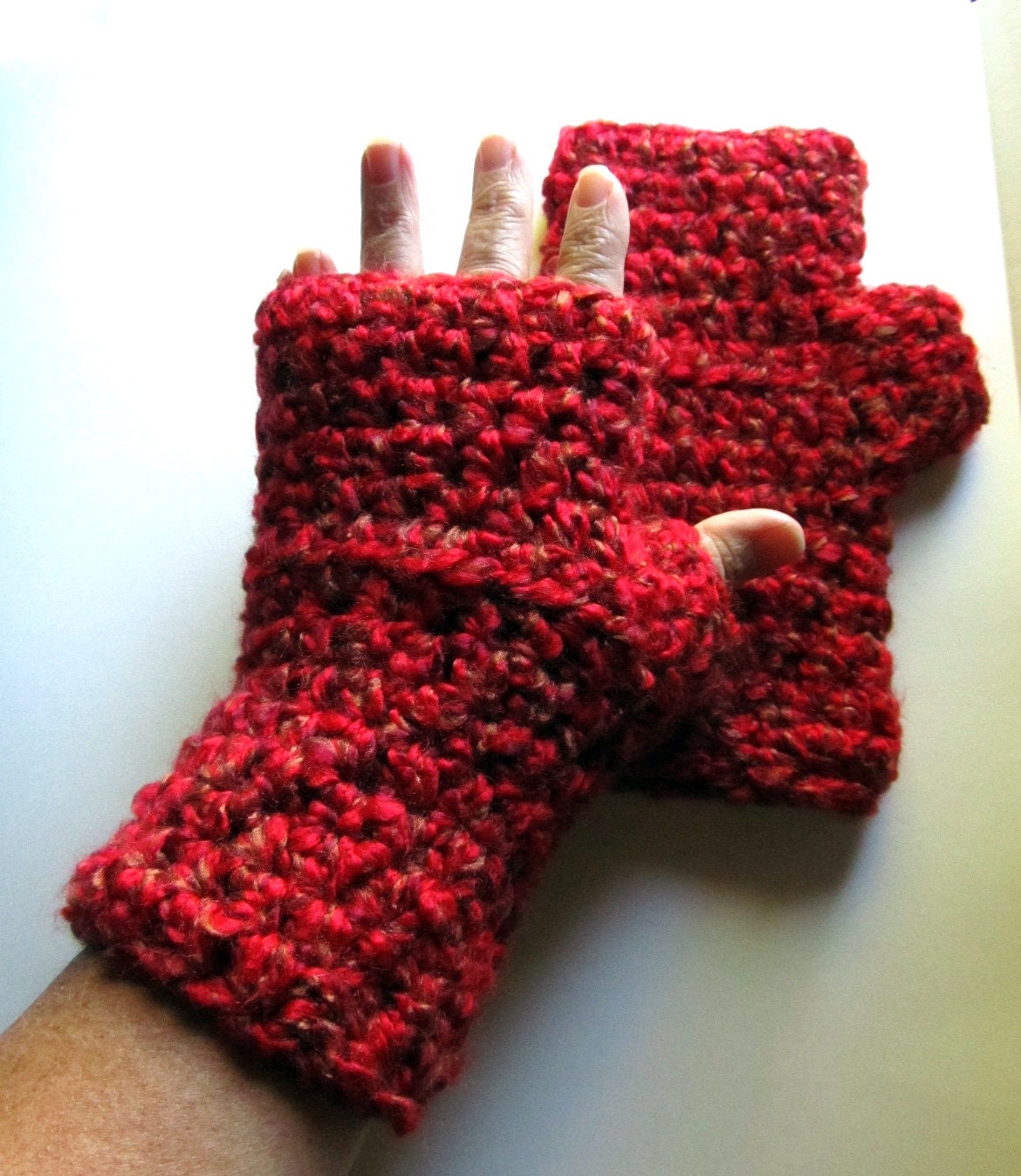 Soft Red Fingerless Gloves