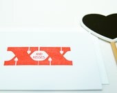 Hugs and kisses red, letterpress card - love, friendship, sympathy
