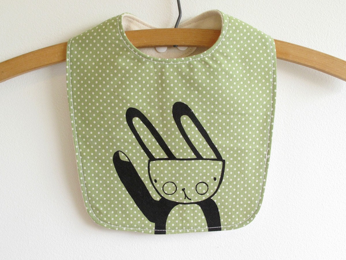 baby bib, bunny, polka dot