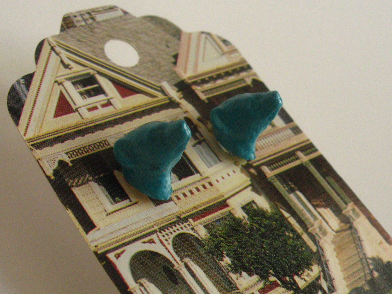 Bright Teal Blue Weasel Earrings