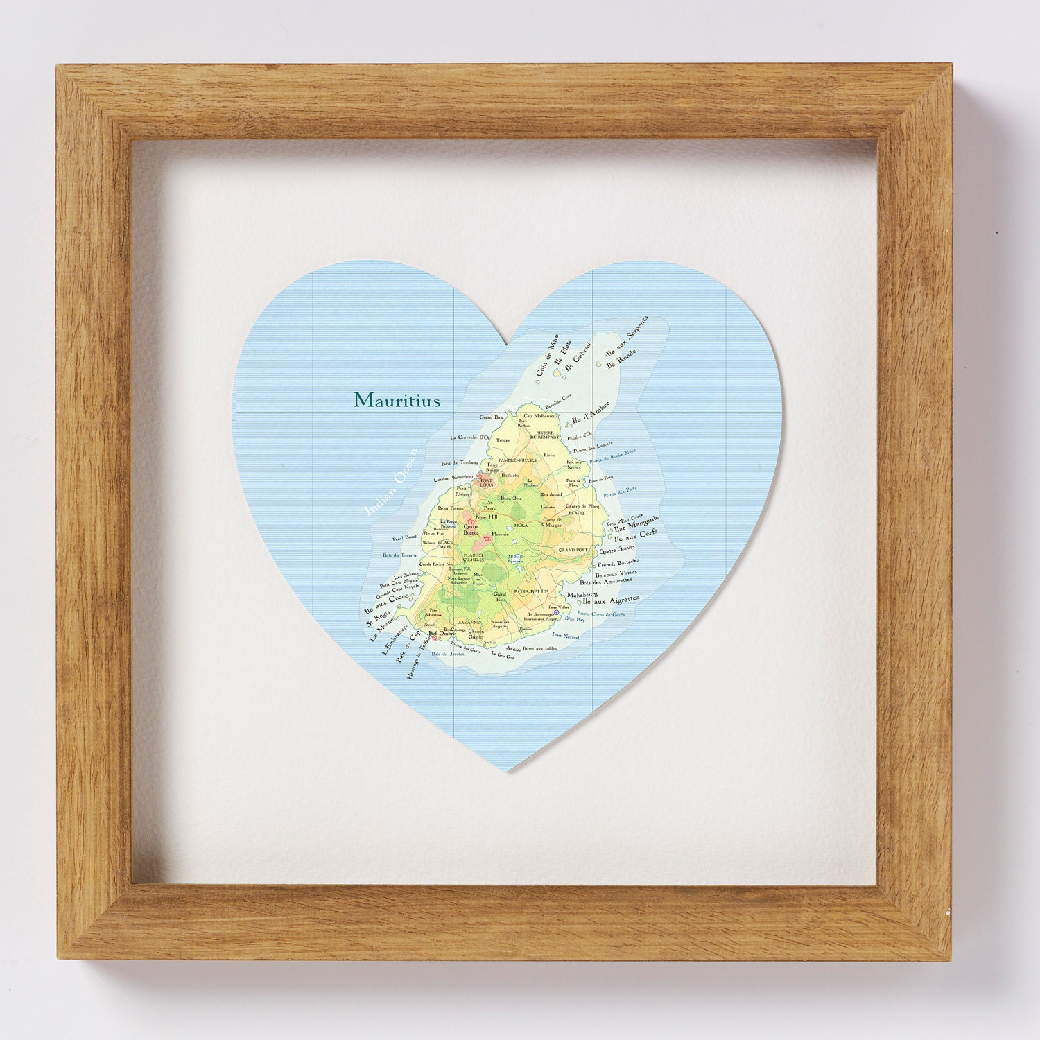 Mauritius map heart print - framed