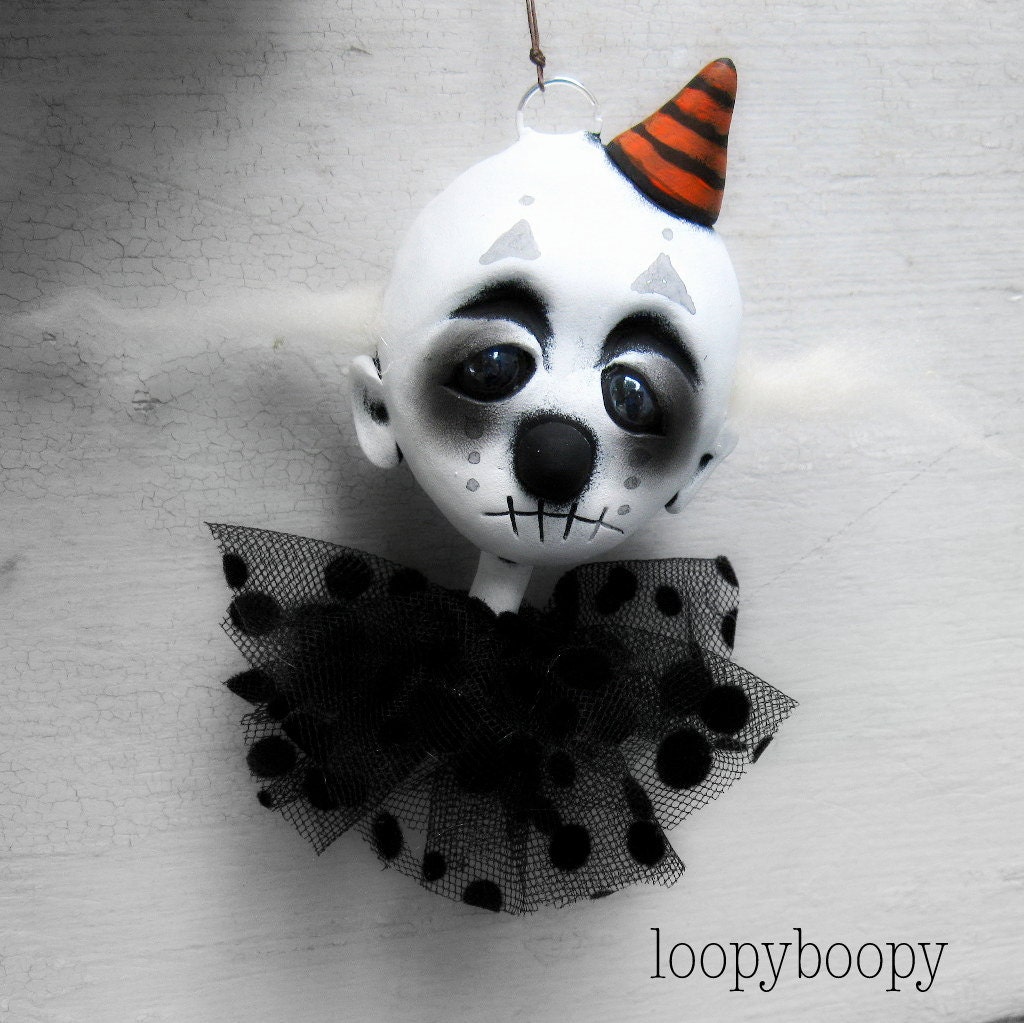 Loopy Clown Art Doll Halloween Ornament Ooak RESERVED for C