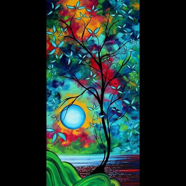 Abstract Landscape Art Huge Modern Original Painting 24x48 - Under the Light of the Blue Moon I by MADART Studios
