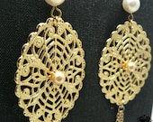 Pearl and Gold Filigree Roccoco Earrings