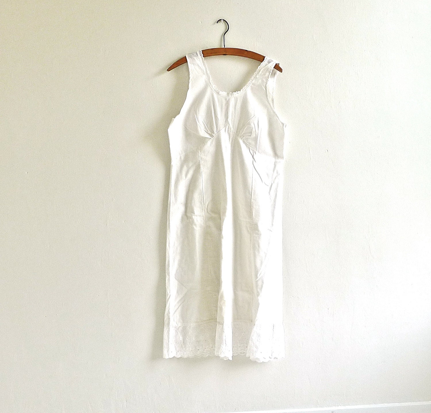 Vintage White Cotton Slip with Eyelet Trim
