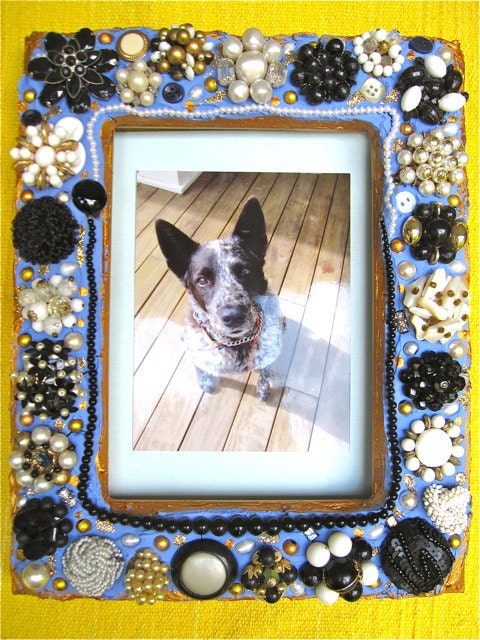 Vintage Jewelry Mosaic Frame-Black, White and Blue-5x7
