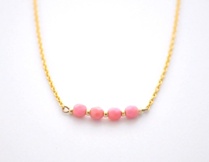 Icing - soft pink beaded gold filled necklace - simple delicate jewelry