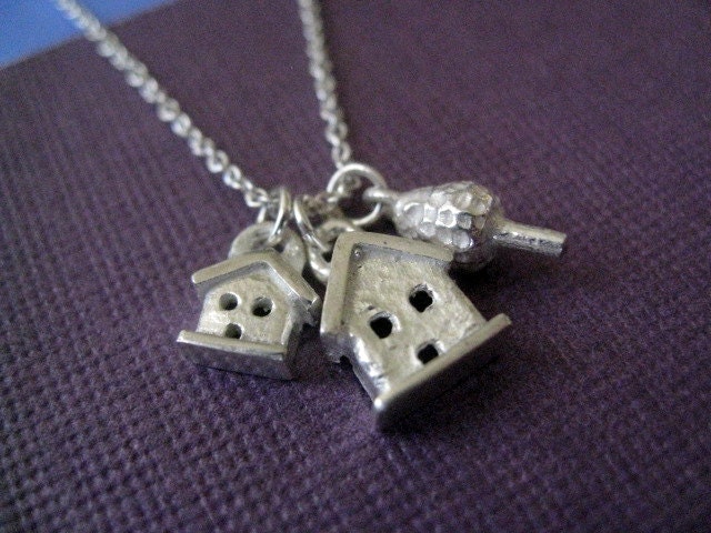 Charm Necklace Double House and Tree Sterling Silver