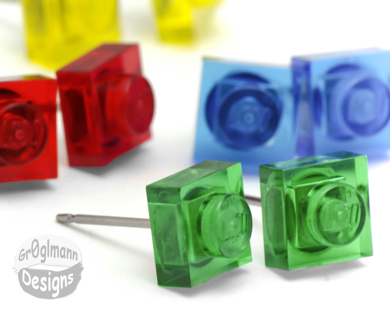 Little Translucent Square Stud Earrings :) made with LEGO bricks - Pick Your Color