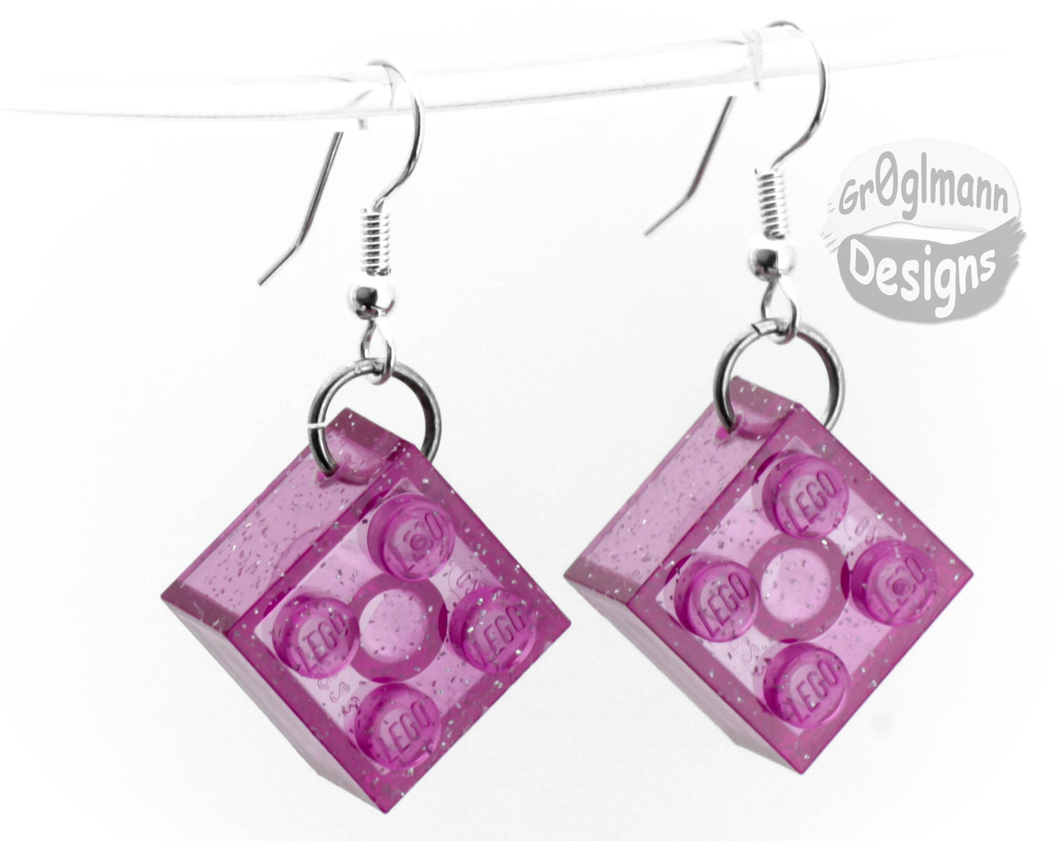 Translucent Purple Glitter Brick Dangle Earrings :) made with LEGO bricks
