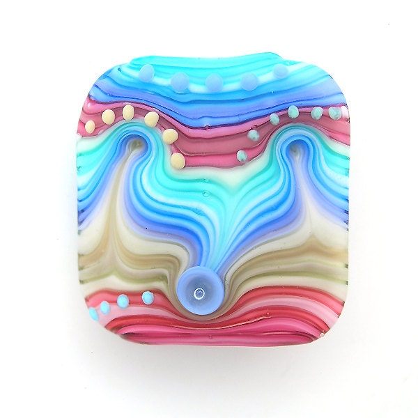 Handmade Aquamarine pink lampwork focal bead Free worldwide shipping
