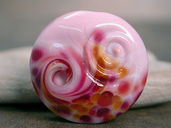 Lampwork Glass Focal Bead Pink Rose Cranberry Amber Spree Spiral Divine Spark Designs SRA LeTeam