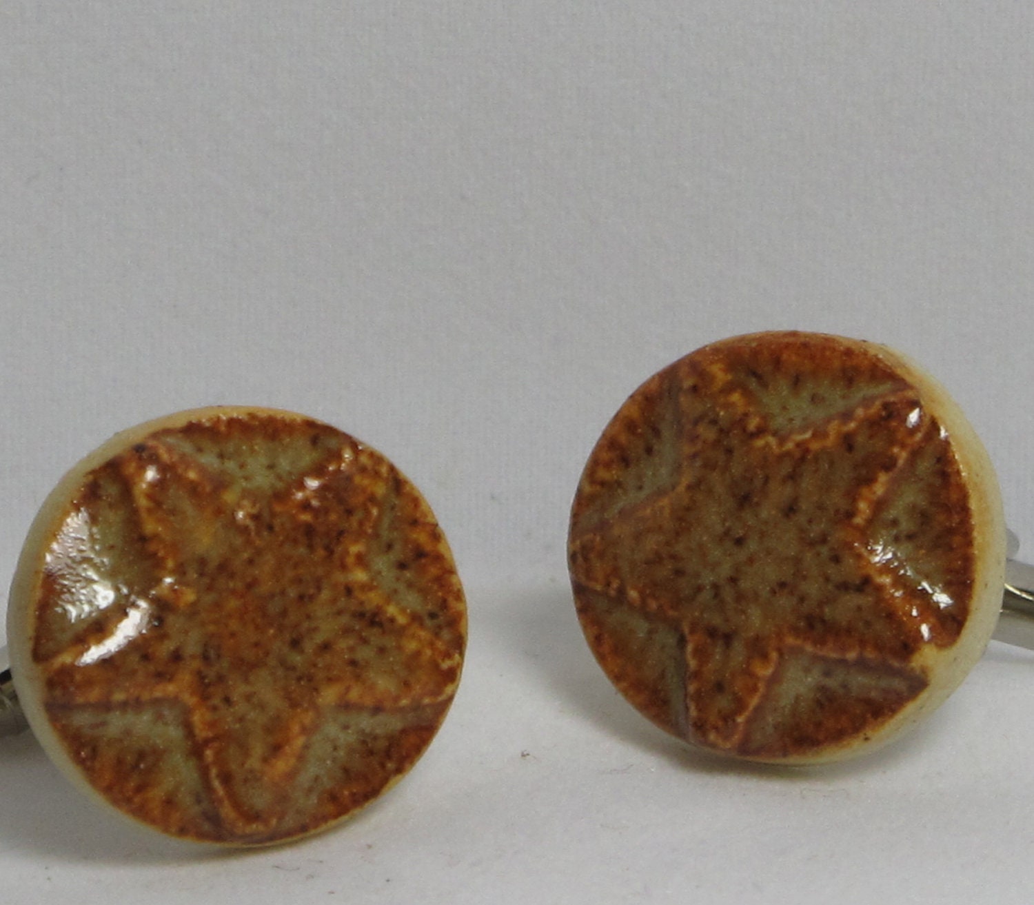 Handmade Ceramic Cuff Links - Nutmeg Brown Stars
