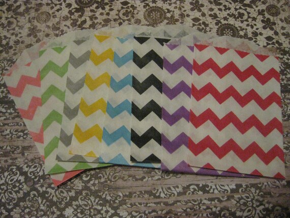 Paper Chevron Bags in your Color Choice --2.75 X 4 - Set of 32 -- Party Favor Il_570xn