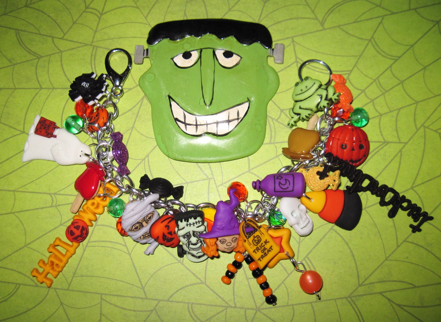 Halloween Bracelet Jewelry Charm Bracelet Monster Mash Party Fun Mummy Witch Frankenstein Ghost Candy Cute Fun Holiday Costume Accessory