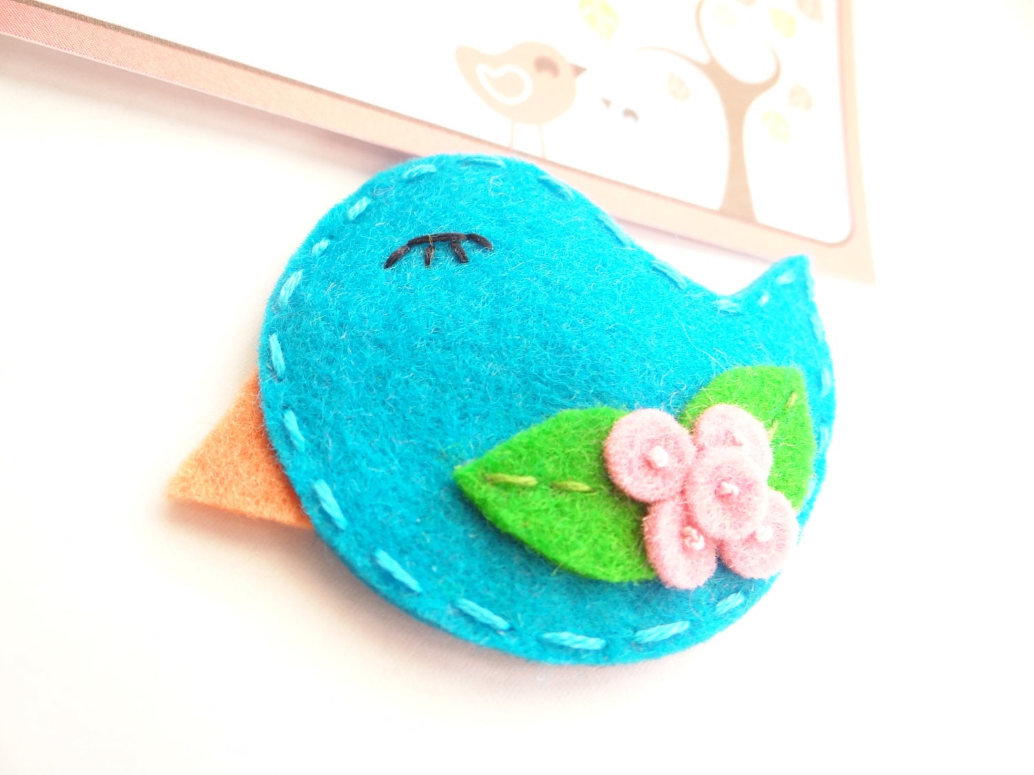 Hand Embroidered Wool Felt Hair Clip