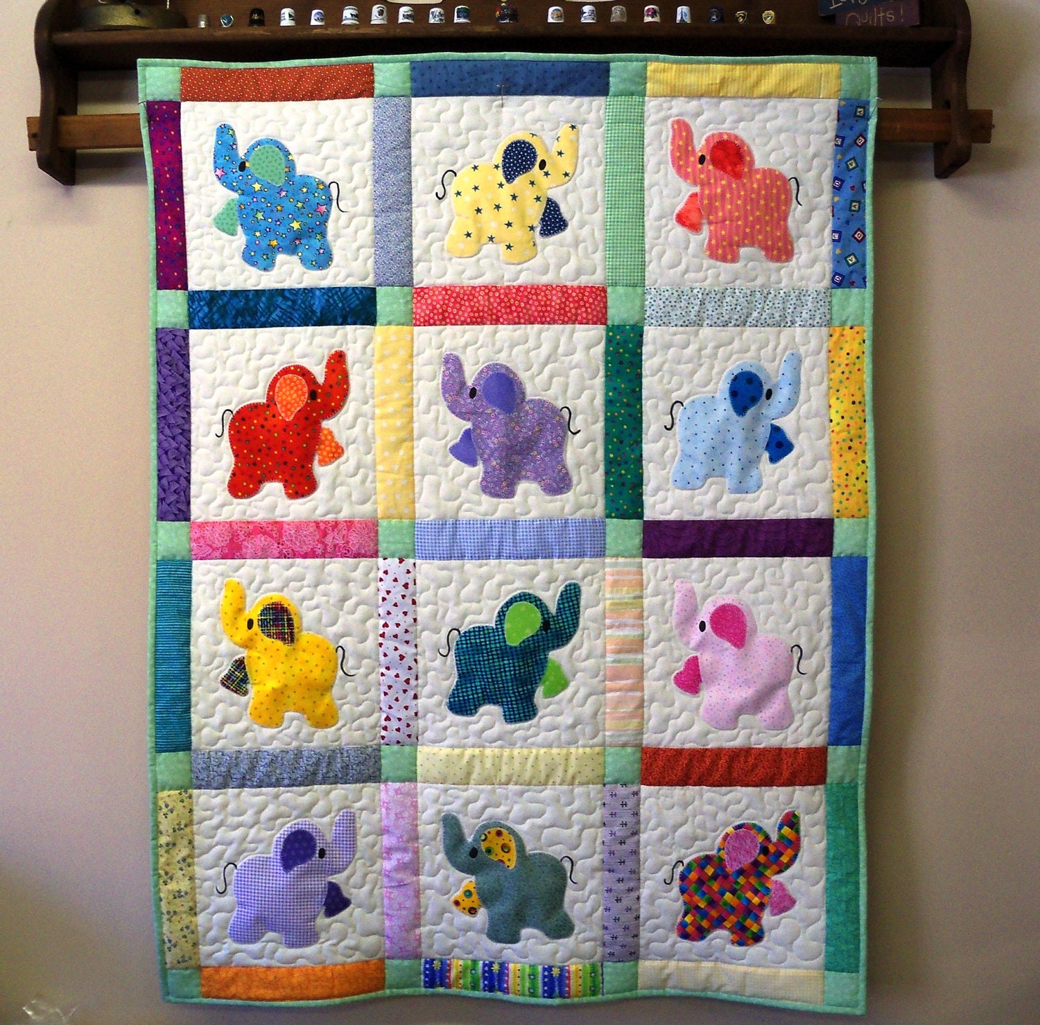 Elephant Treasures handmade quilt