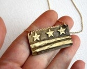 Oxidized Brass Washington D.C Flag Pendant