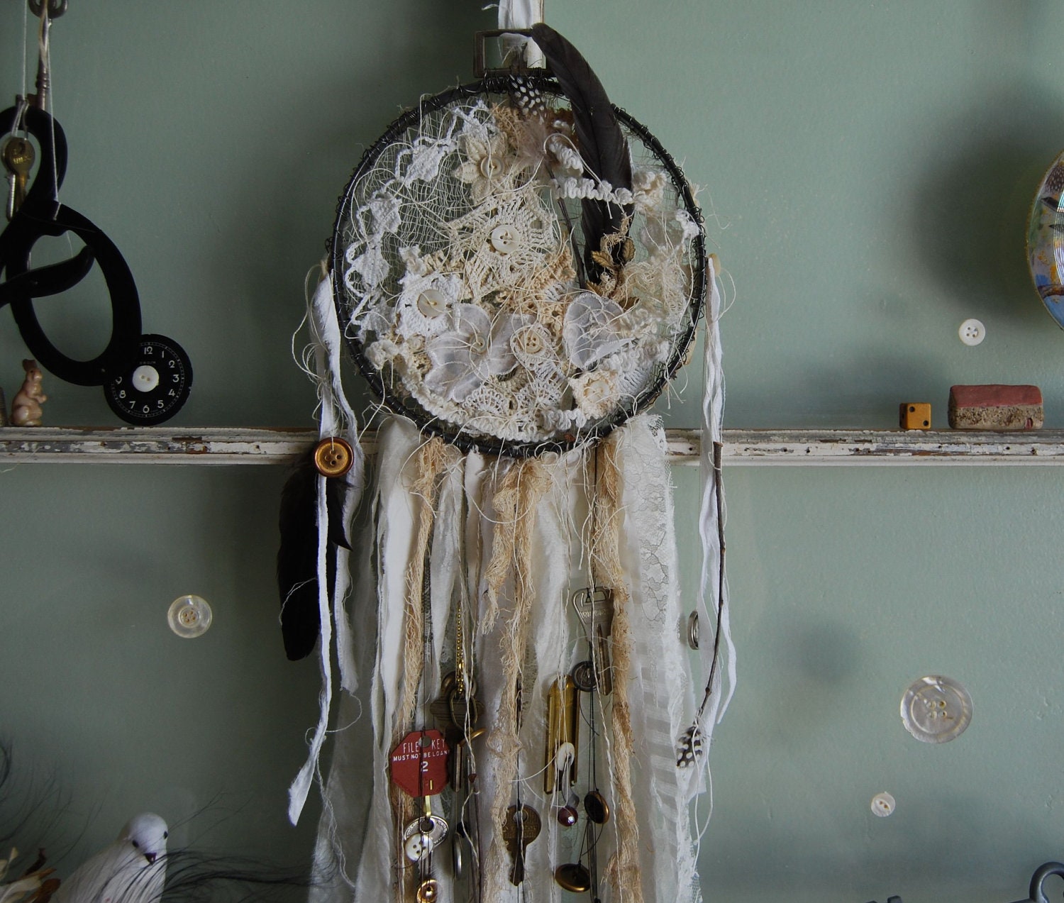 Dreams are Illustrations - Abandoned Vintage Bits and Pieces Dreamcatcher OOAK FunkyJunkyArt
