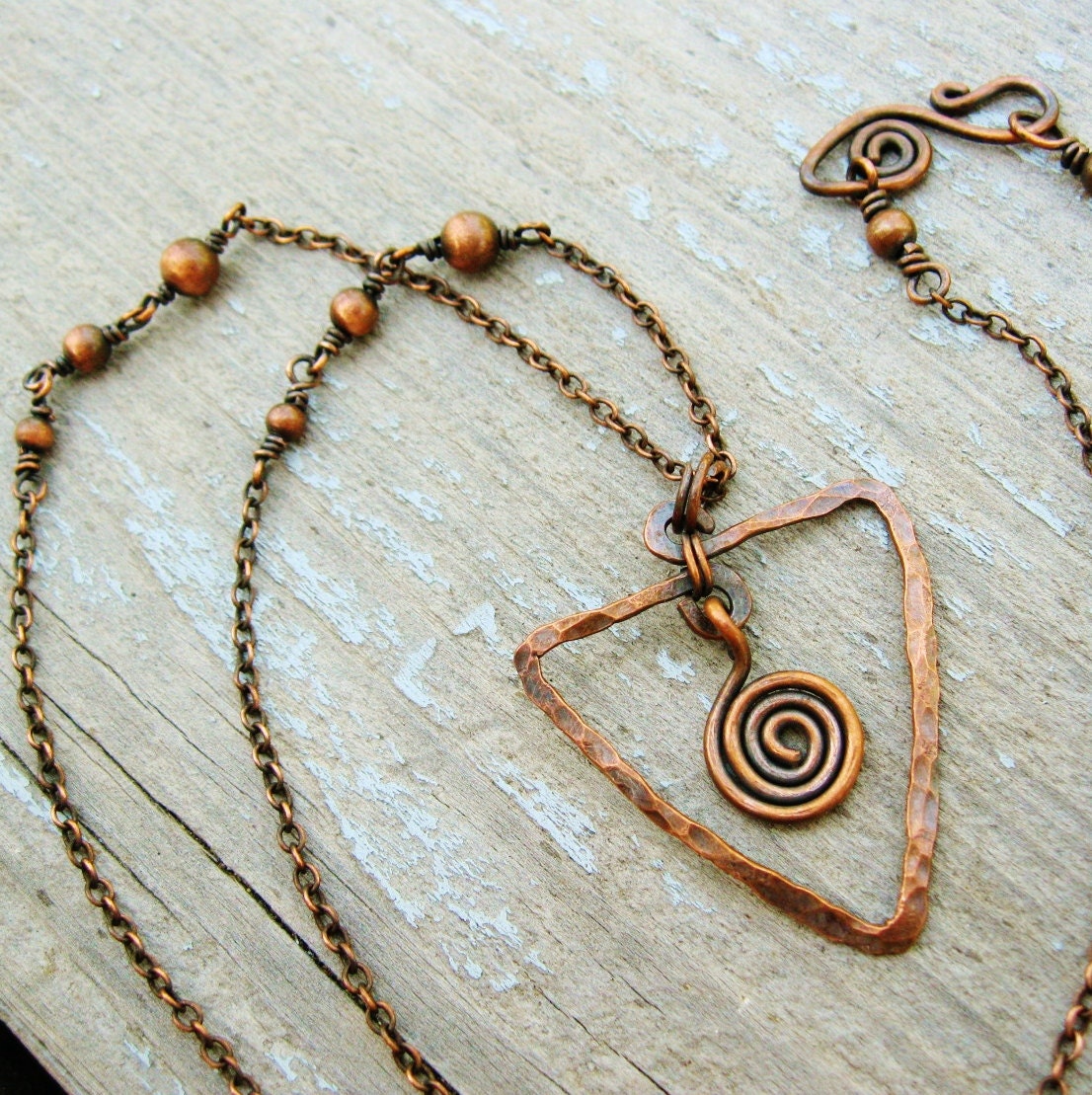 Hammered Antiqued Copper Necklace with Wire Wrap links
