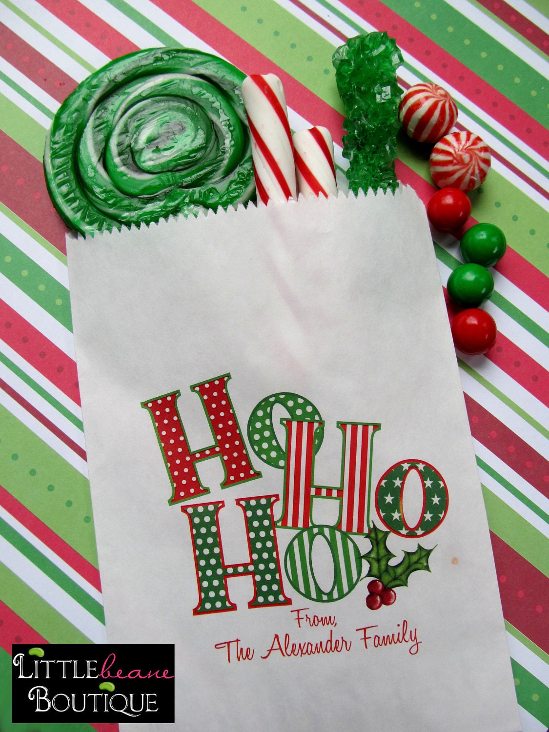 Christmas Candy Bags, Ho Ho Ho, Personalized, Treat Bags, Favor bags,Candy Buffet, Sweets, Treats, Set of 24 Il_570xn