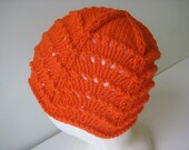 merino wool orange lace hat - beaconknits