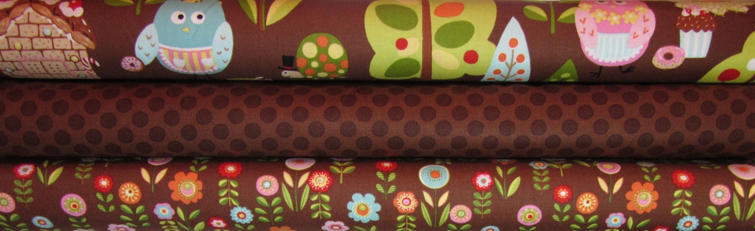 Cherry on Top Children's Candy Garden Brown Cocoa Keiki Moda Fabrics 1/2 Yard each, 1.5 yards