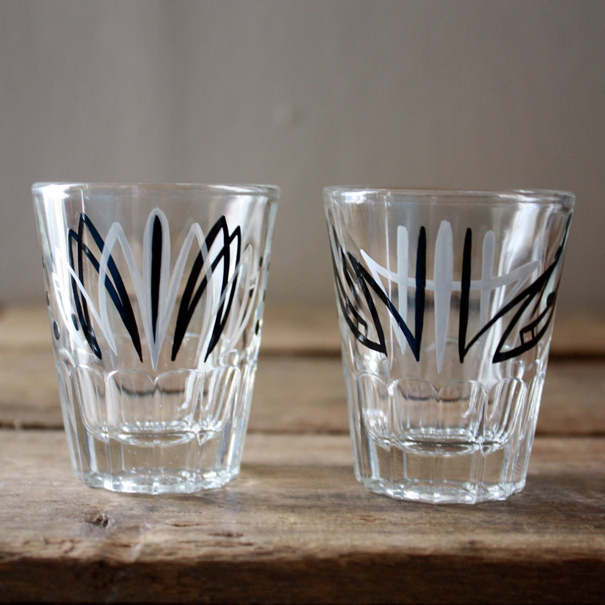 Pinstriped Shot Glasses (2) - Black & White Kustom Pinstriping
