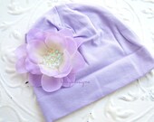 Newborn Beanie / Baby Beanie / Girls Hat / Infant Beanie /  White Pink ADDISON flower and Cotton Beanie TWO SIZES