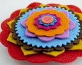 Multicolored Wool Felt Flower Brooch