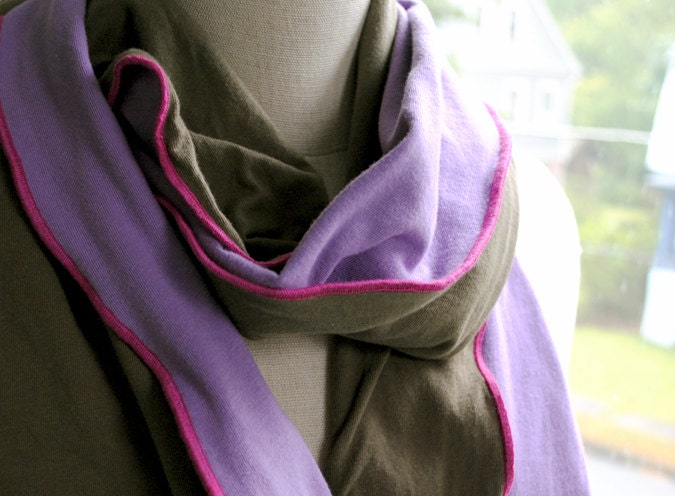 Double Sided Violet and Olive Jersey Scarf