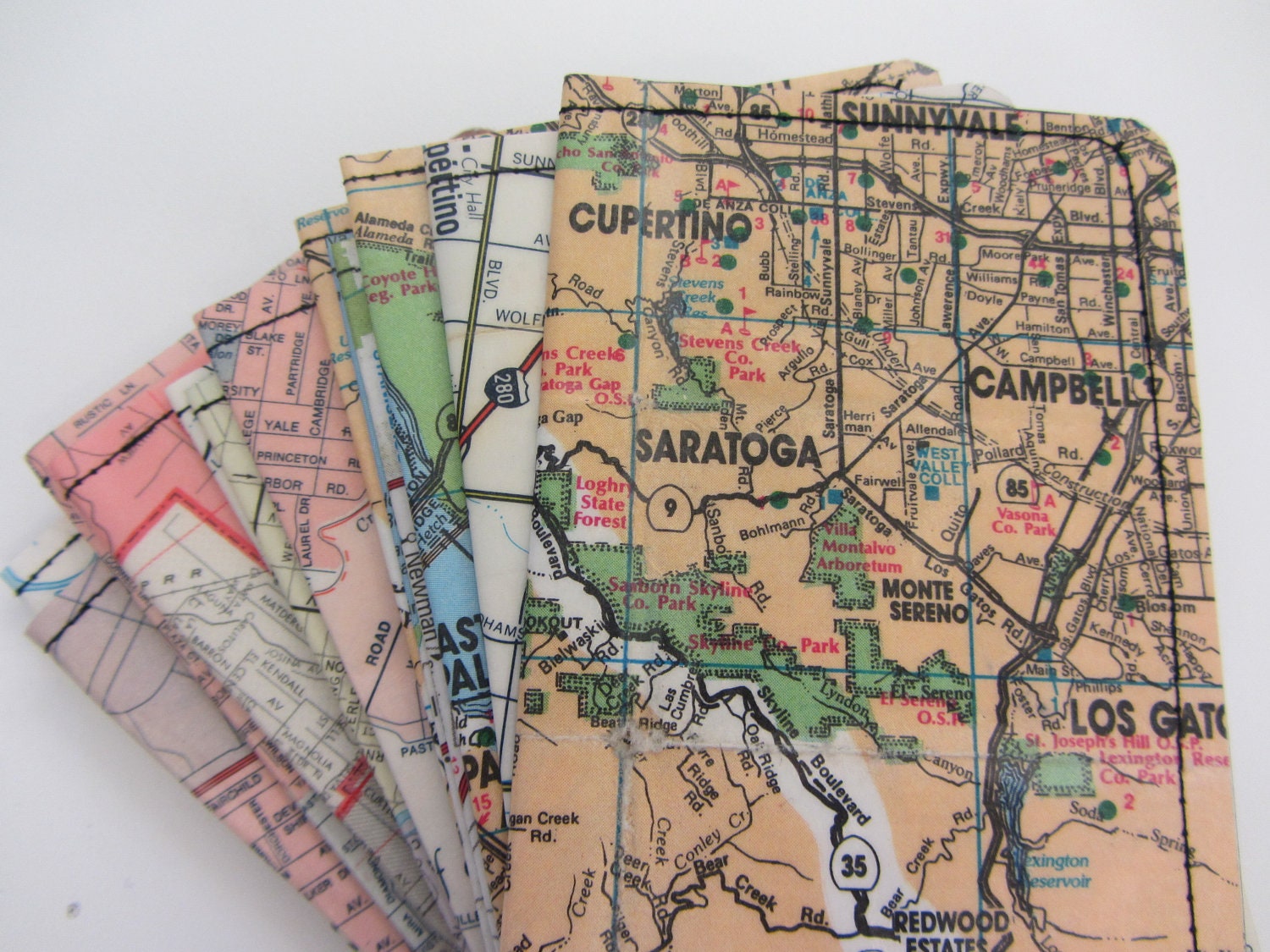 Slim Wallet- Vintage South Bay Area Map- Choose 1