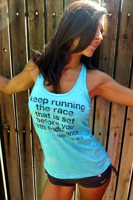 Keep Running the Race That is Set Before You With Endurance.  Burnout A-Line Racerback Tank.  Size MEDIUM