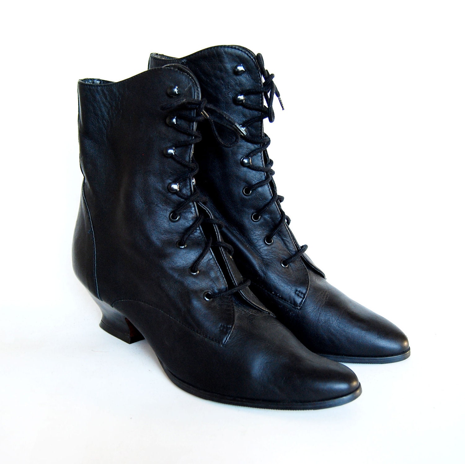 Black Leather Granny Boots 75