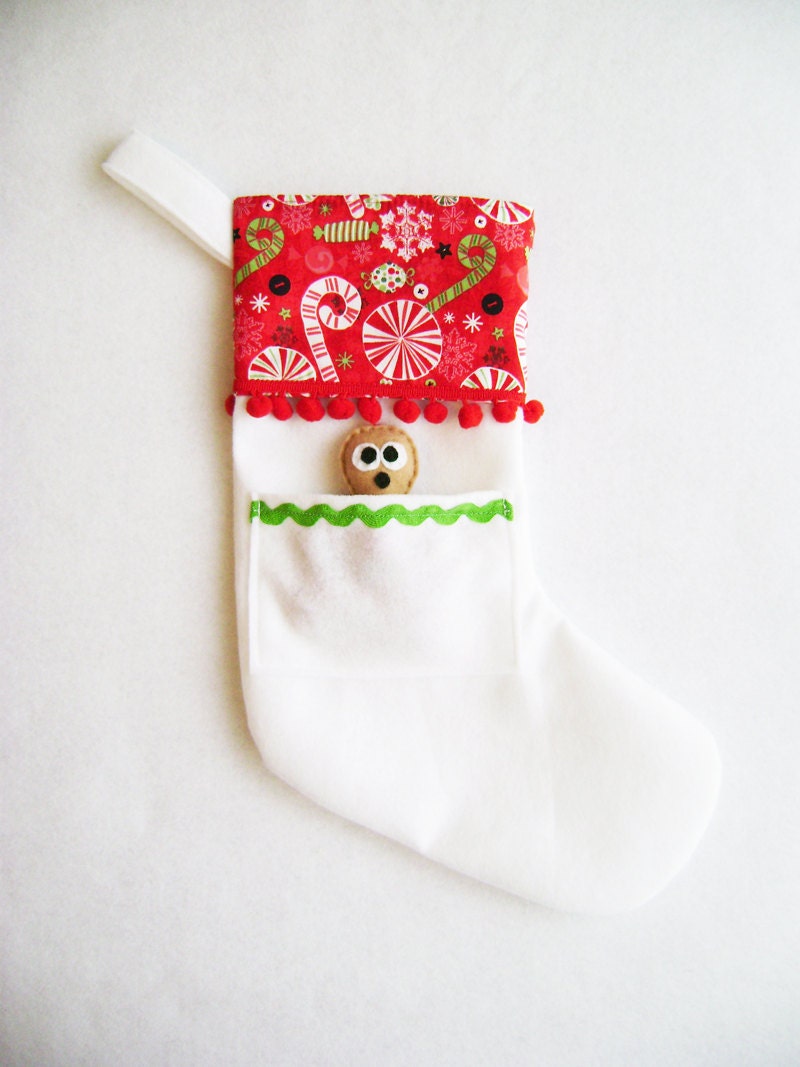 Felt Holiday Stocking - Pocket Peeper Gingerbread Man - Candyland